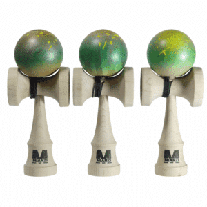 Kendama Amarillo y verde  – Pintada a mano con  nuevo acabado Gomu Clear