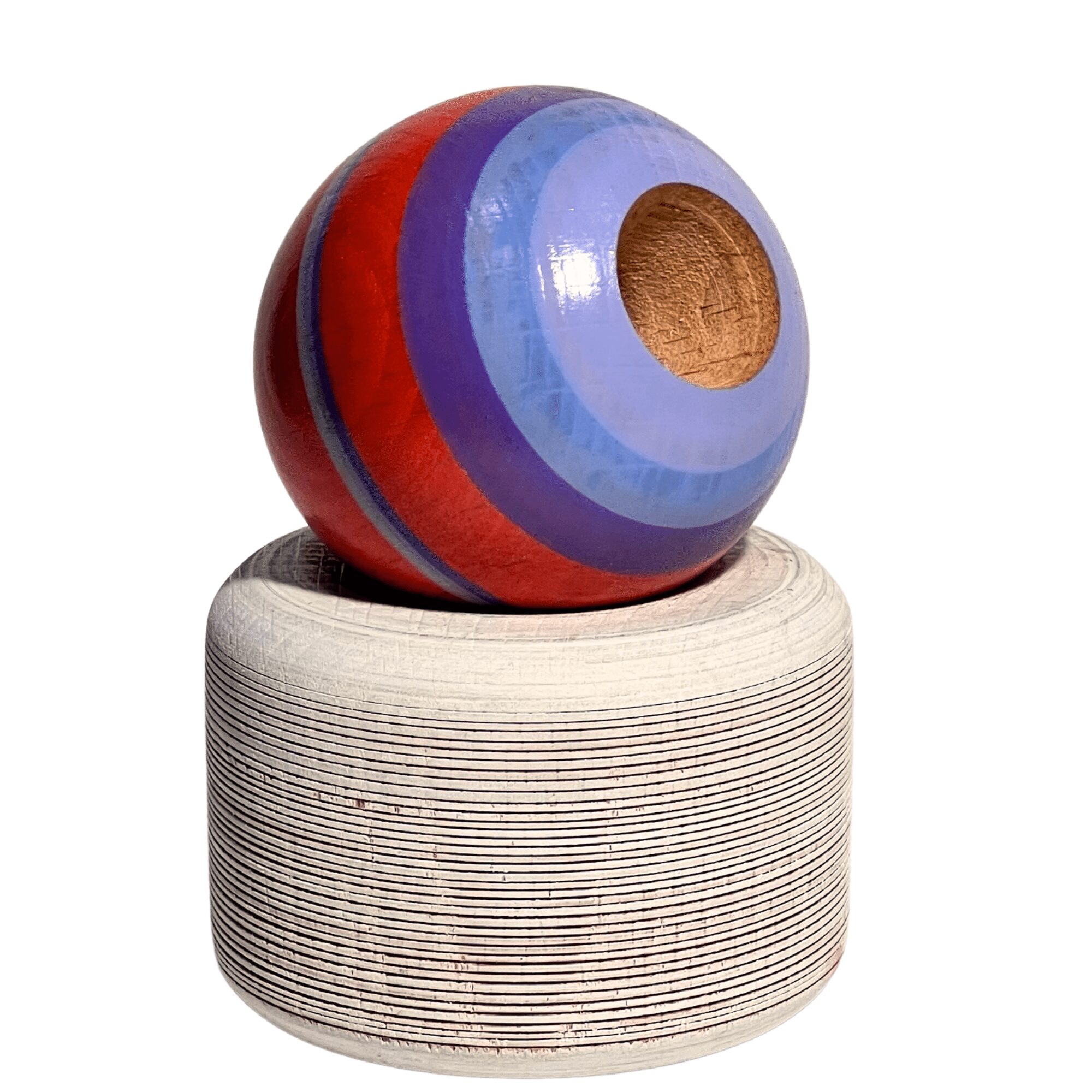 Kendama de Madera Pintado a Mano – Naranja y Lila – vista 4