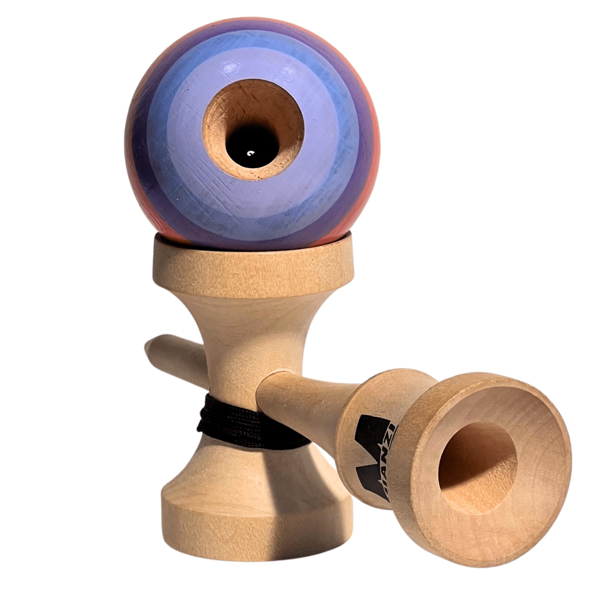 Kendama de Madera Pintado a Mano – Naranja y Lila – vista 2
