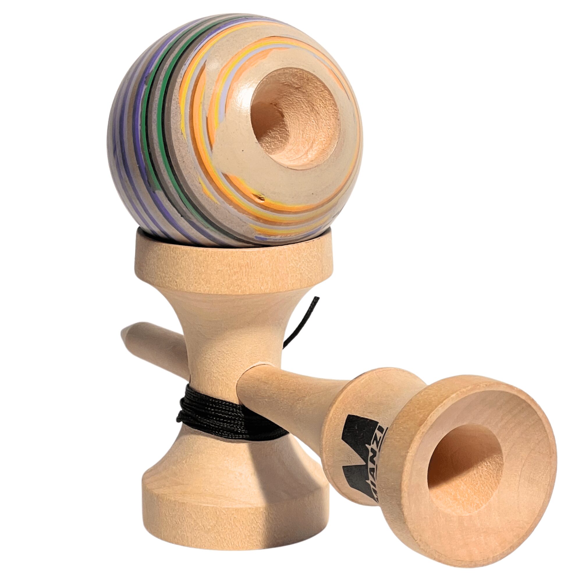 Kendama de Madera Pintado a Mano – Lila y Verde – vista 3