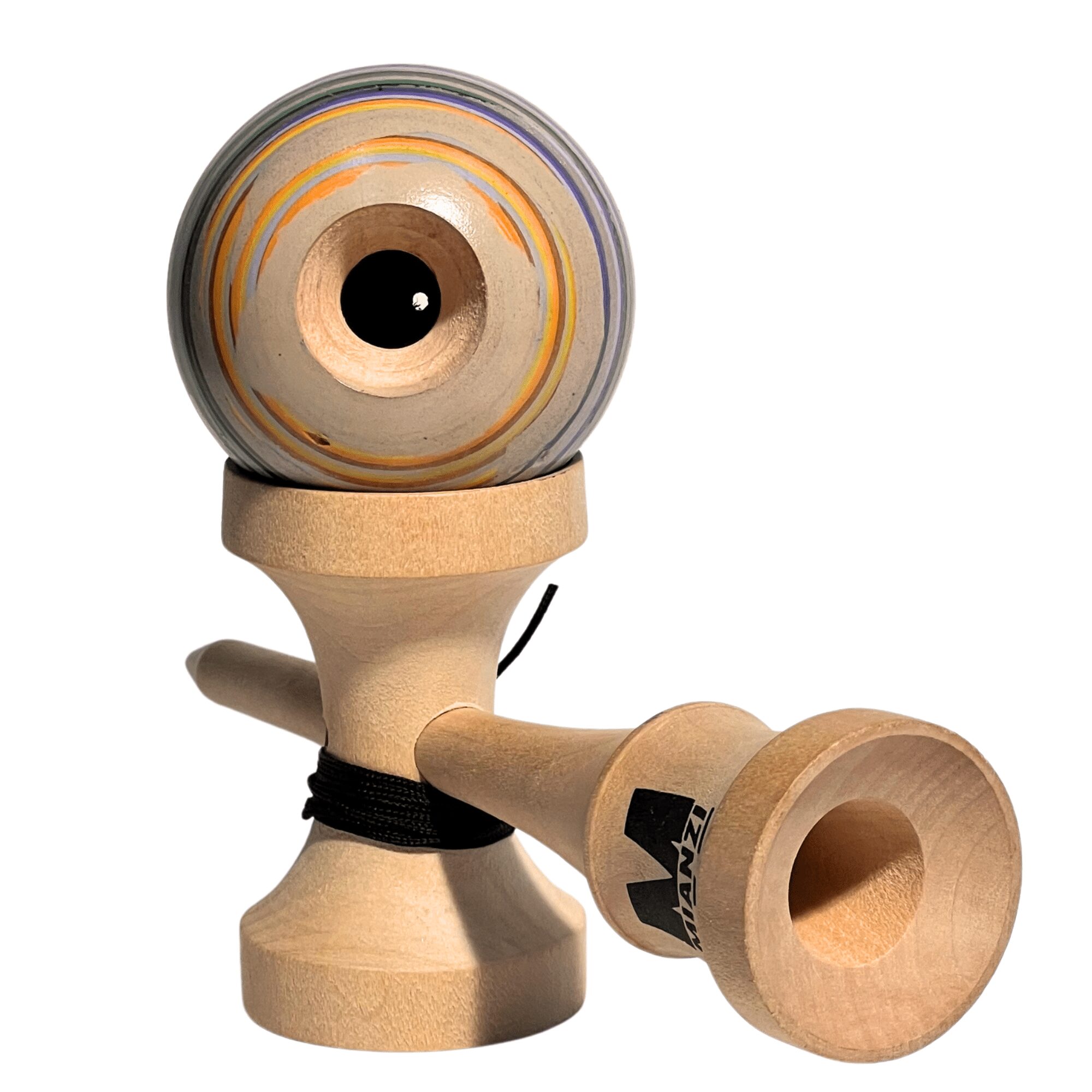 Kendama de Madera Pintado a Mano – Lila y Verde – vista 2