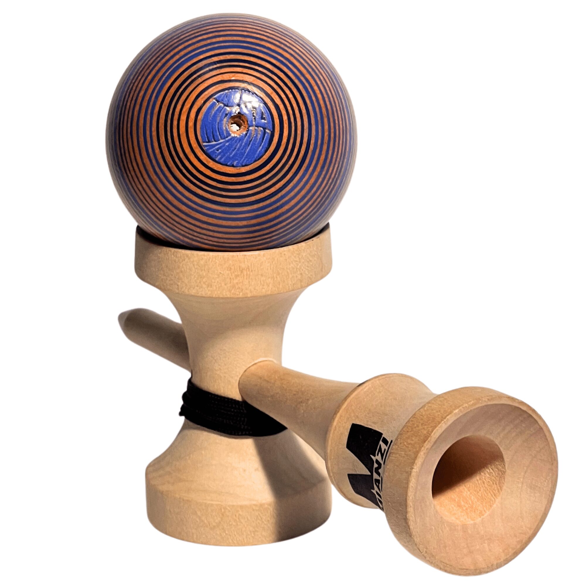 Kendama de Madera Pintado a Mano – Naranja, Azul y Amarillo – vista 3